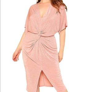 V-neck short sleeve twist front midi dress!